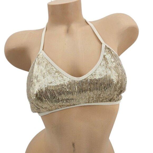 New Chan Luu Sequin Bra Womens S Gold Sequins T-Back Bralette - Picture 1 of 3